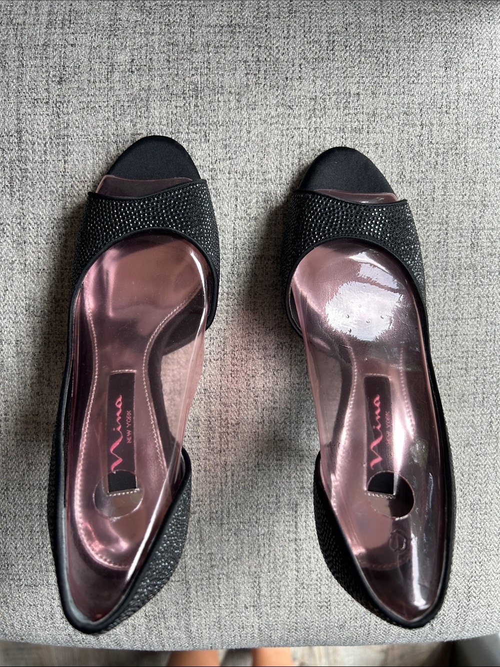 Nina Women’s Black Rhinestone Open-Toe Dress Pumps